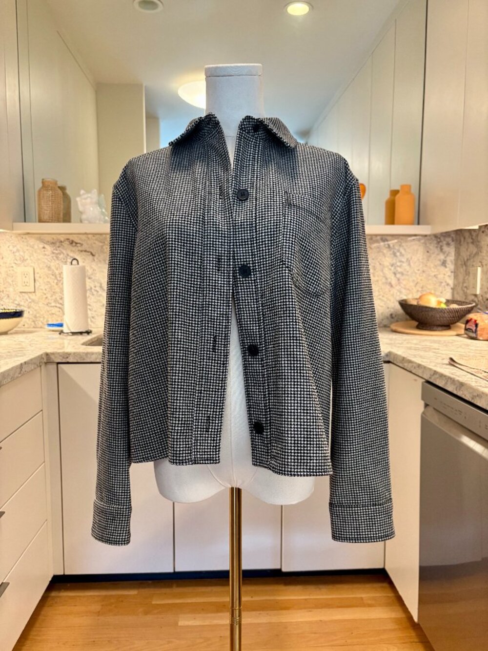 United Colors Of Benetton Black and White Houndstooth Button-Up Shirt Jacket